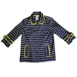 A La Carte retro blue white yellow striped blazer jacket sz S